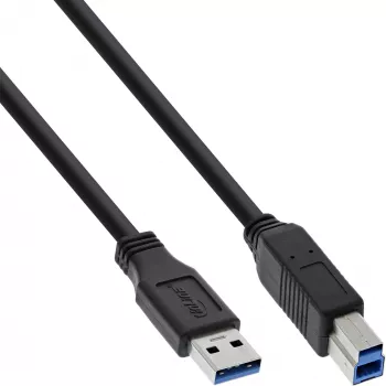 InLine USB 3.2 Gen.1 laidas Type A kištukas / Type B kištukas, juodas, 0,3 m
