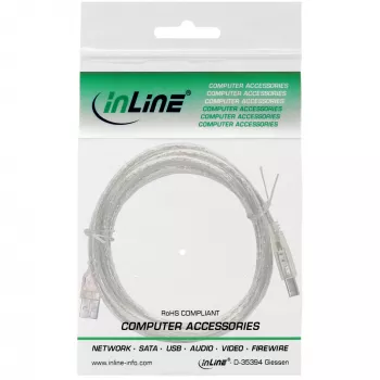 InLine USB 2.0 laidas Type A kištukas / B kištukas, permatomas, 0,3 m