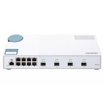 QNAP QSW-M408S valdomas L2 tinklo jungiklis, 4x 10GbE SFP+, 8x Gigabit, baltas