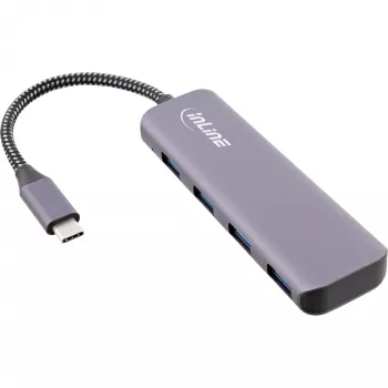 InLine USB 3.2 šakotuvas, USB-C į 4x USB-A 10 Gb/s, aliuminis, pilka
