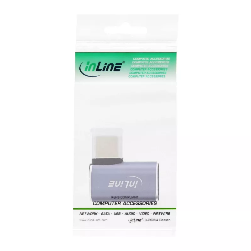InLine USB4 adapteris, USB-C (kištukas) / USB-C (lizdas), dešinysis/kairysis kampinis, aliuminis, pilkas