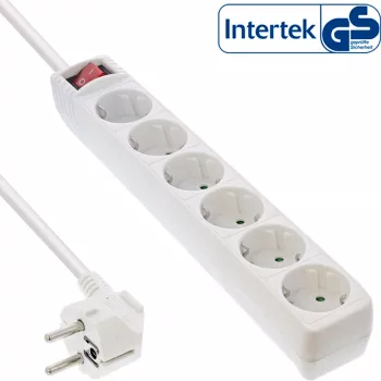 InLine 16465S 6-jų lizdų ilgintuvas su įžeminimu CEE 7/3 baltas 5 m