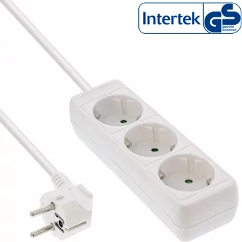 InLine 3-jų lizdų kištukinis lizdas su įžeminimu CEE 7/3 baltas 5 m