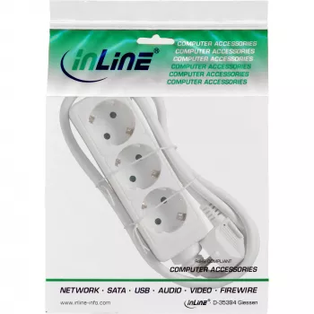 InLine 3-jų lizdų kištukinis lizdas su įžeminimu CEE 7/3 baltas 5 m