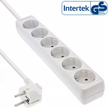 InLine 16463W 6-jų lizdų apsauginis ilgintuvas su įžeminimo kontaktu, baltas, 3 m