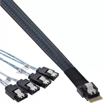 InLine Slim SAS kabelis, SFF-8654 į 4x SATA 7-pin, 12Gb/s, 0,5m
