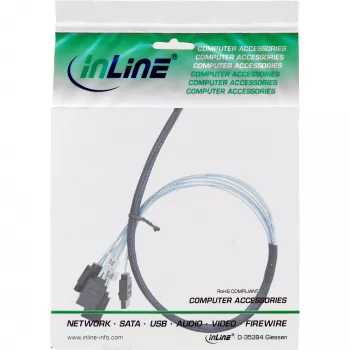 InLine Slim SAS kabelis, SFF-8654 į 4x SATA 7-pin, 12Gb/s, 0,5m