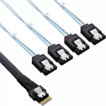 InLine Slim SAS kabelis, SFF-8654 į 4x SATA 7-pin, 12Gb/s, 1m