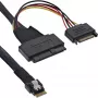 InLine Slim SAS kabelis, SFF-8654 į U.2 SFF-8639 + SATA maitinimas, 24Gb/s, 0,5m