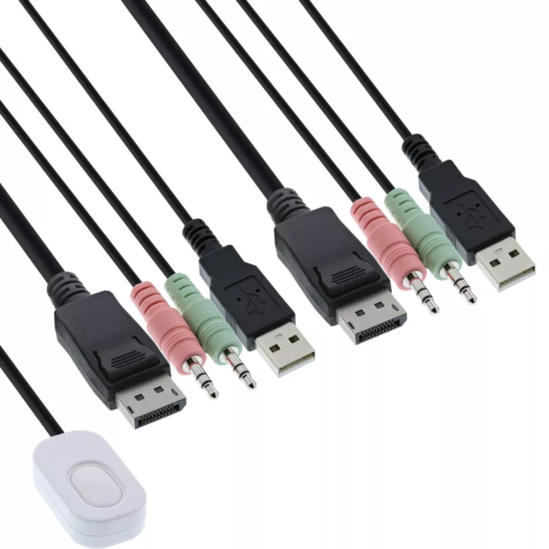 InLine Cable KVM Switch, 2 prievadų, DisplayPort 1.2, 4K, USB, garsas