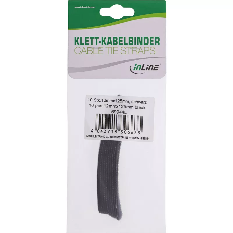 InLine Kabelių raiščiai lipnūs 12x125mm 10 vnt. juodi
