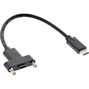 InLine USB 3.2 Gen.2 C kištukas / lizdas su flanšu laidas, juodas, 0,20 m