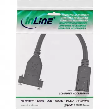 InLine DisplayPort kištukas į lizdą su flanšu kabelis 0,2 m, juodas