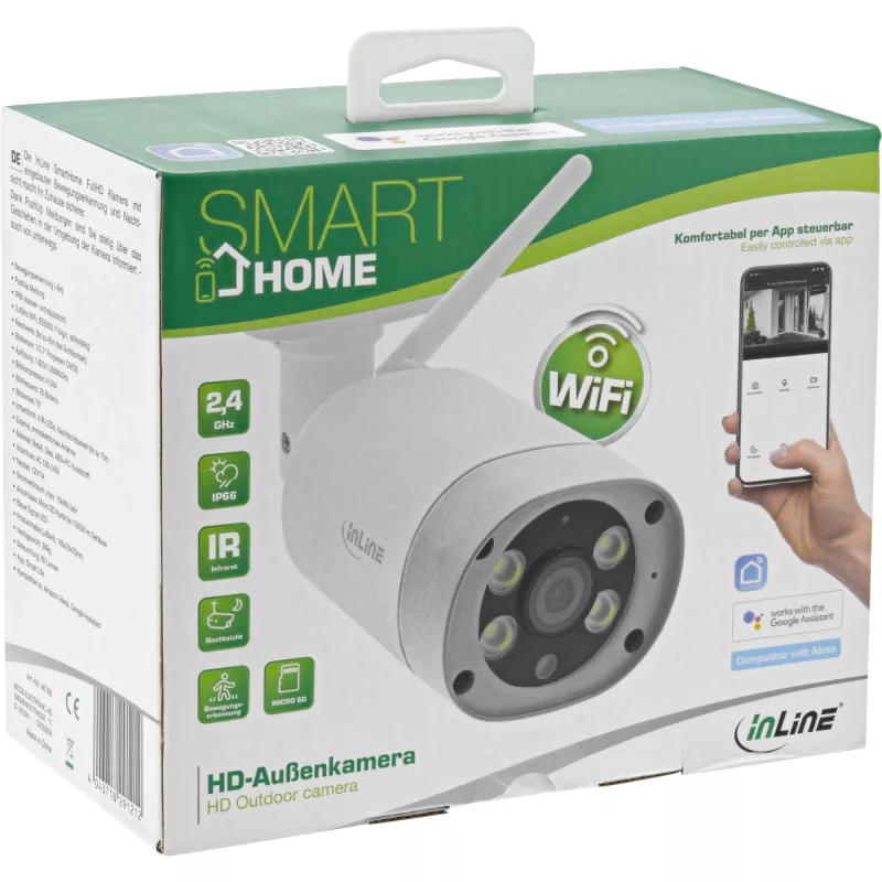 InLine SmartHome HD lauko kamera su LED apšvietimu, IP66
