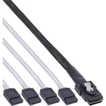 InLine SAS kabelis, Mini SAS SFF8087 į 4x SATA, Crossover, OCF, 0,50 m