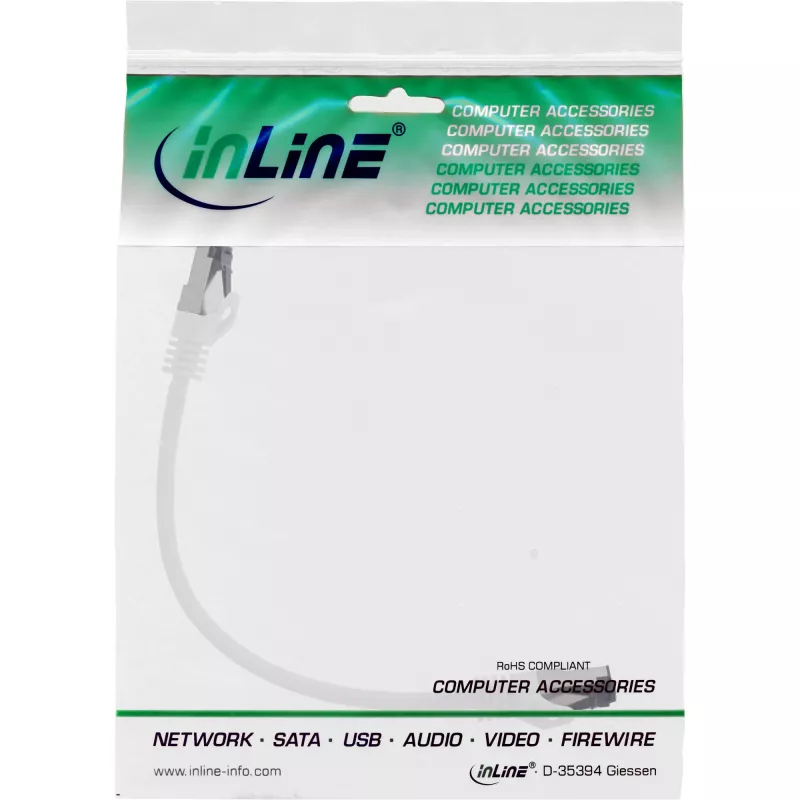 InLine Patch laidas, S/FTP (PiMf), Cat.8.1, 2000MHz, halogen-free, baltas, 0,25m