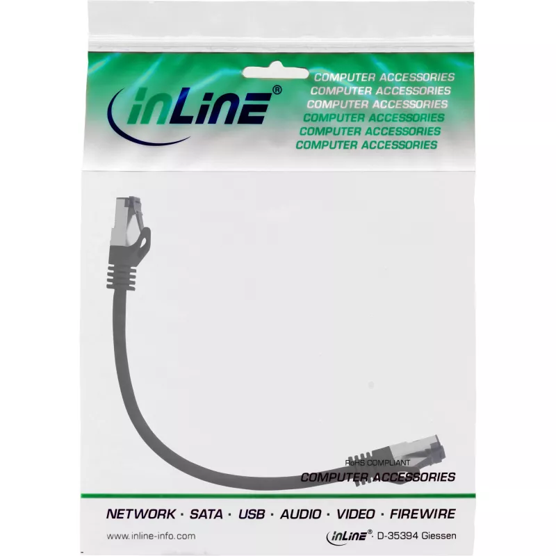InLine Patch kabelis S/FTP PiMF Cat.8.1 halogen free 2000MHz juodas, 0,3m