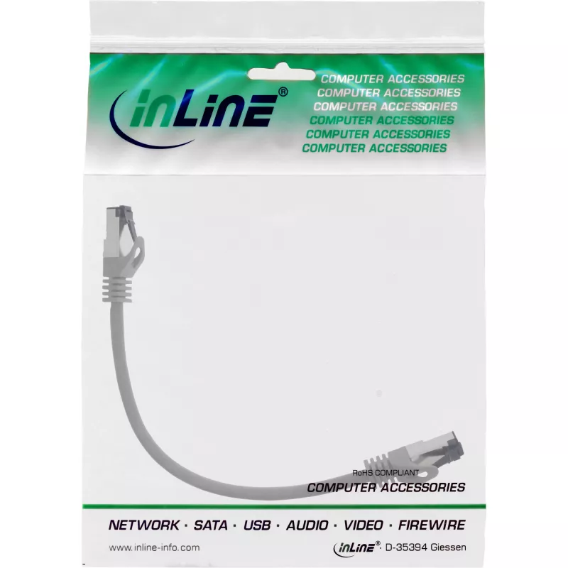 InLine Patch laidas, S/FTP (PiMf), Cat.8.1, 2000MHz, be halogenų, pilkas, 0,3m