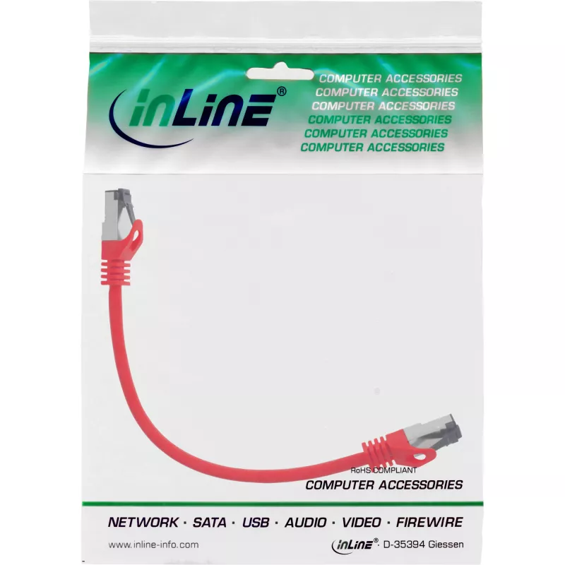 InLine Patch laidas, S/FTP (PiMf), Cat.8.1, 2000MHz, halogen-free, raudonas, 0,25m