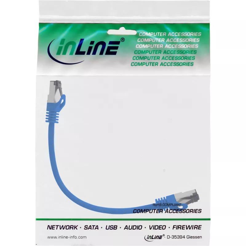 InLine Patch Laidas S/FTP PiMF Cat.8.1 halogen-free 2000MHz mėlynas, 0,25m