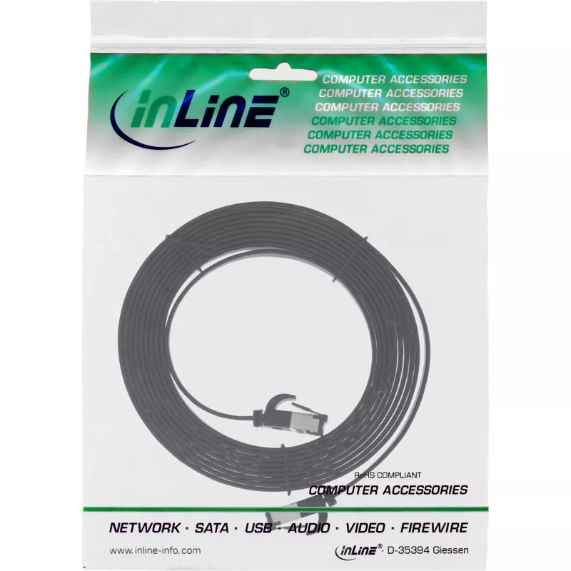 InLine Patch laidas plokščias, U/FTP, Cat.8.1, TPE be halogenų, juodas, 2m