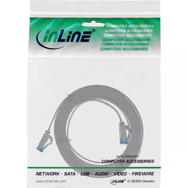 InLine plokščias pataisos kabelis, U/FTP, Cat.6A, TPE halogen-free, pilkas, 3 m