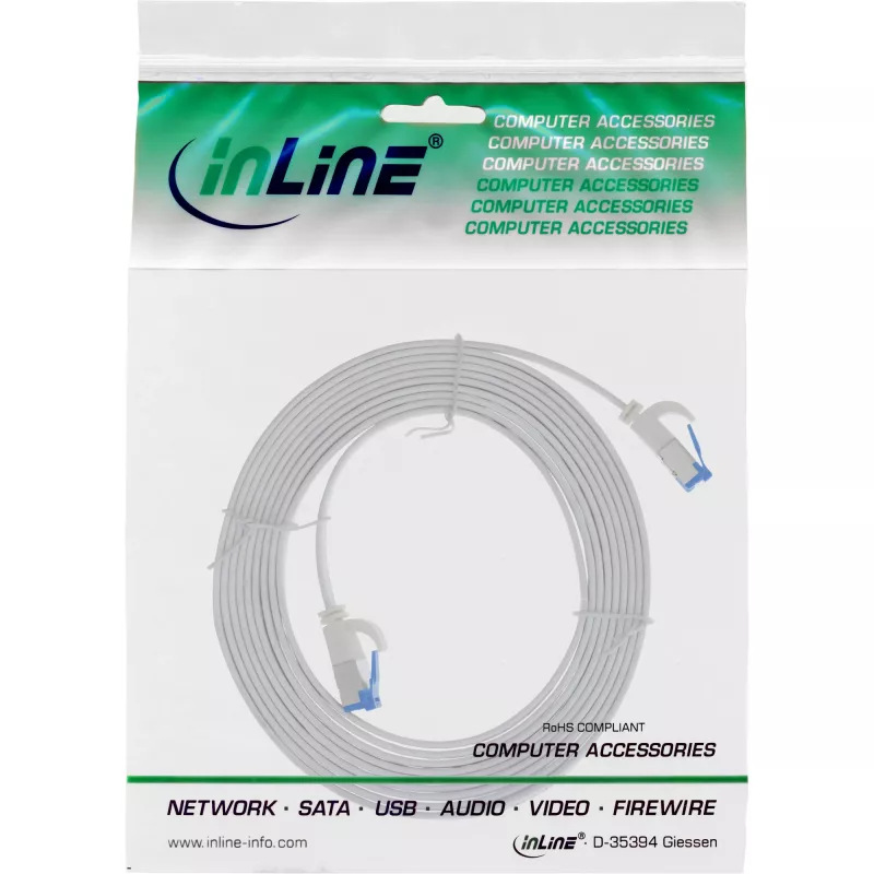 InLine Patch kabelis plokščias, U/FTP, Cat.6A, TPE halogen-free, baltas, 3 m