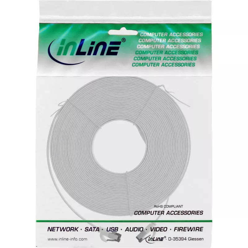 InLine Patch kabelis plokščias, U/FTP, Cat.8.1, TPE halogen-free, baltas, 7,5 m