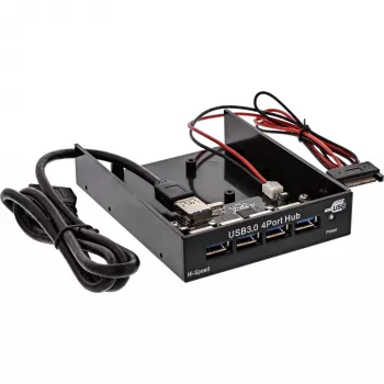 InLine 4 prievadų USB 3.0 skydelio šakotuvas 3,5 colio diskelių lizdui, juodas
