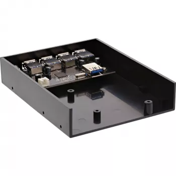 InLine 4 prievadų USB 3.0 skydelio šakotuvas 3,5 colio diskelių lizdui, juodas