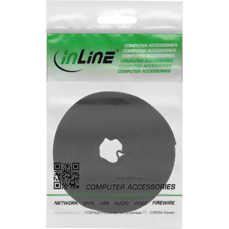 InLine tvirtinimo juostelė su lipnia kilpa 16 mm juoda 10 m