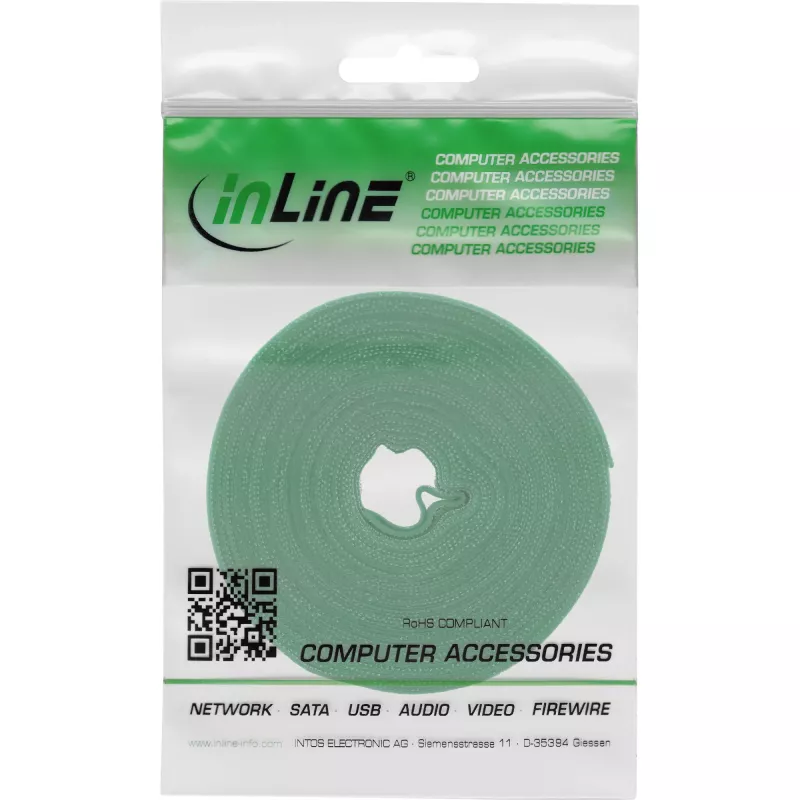 Kabelių raiščiai su lipnia juosta InLine Band 16 mm, 10 m, žalia