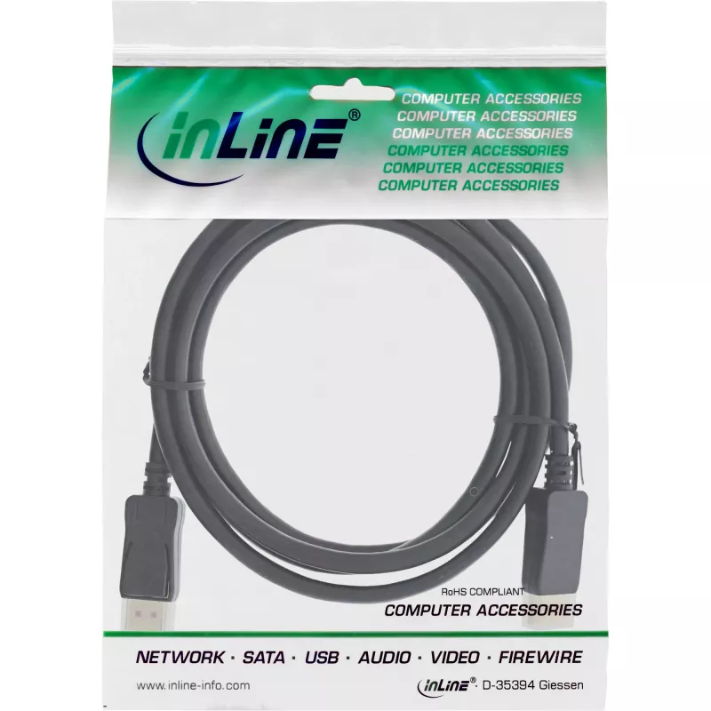 InLine DisplayPort 1.4 kabelis, 8K4K, juodas, auksuoti kontaktai, 0,5 m
