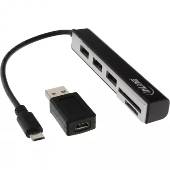 InLine USB OTG kortelių skaitytuvas ir 3 prievadų USB 2.0 centras SDXC ir microSD su adapteriu