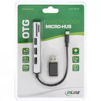 InLine USB OTG kortelių skaitytuvas ir 3 prievadų USB 2.0 centras SDXC ir microSD su adapteriu