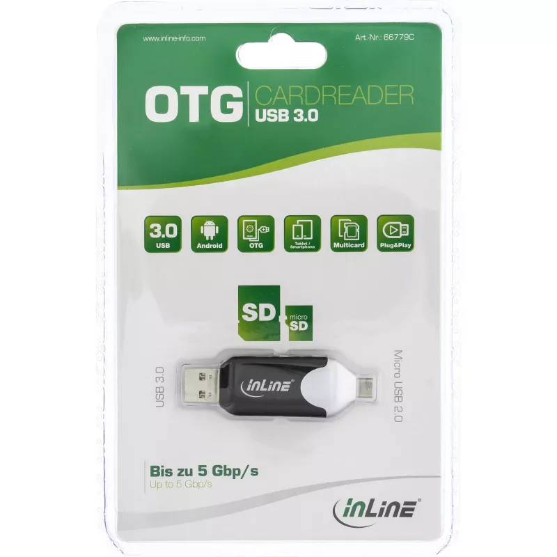 InLine USB3.0 dvikortų skaitytuvas, USB A ir Micro-USB 2.0, SDXC ir microSDXC