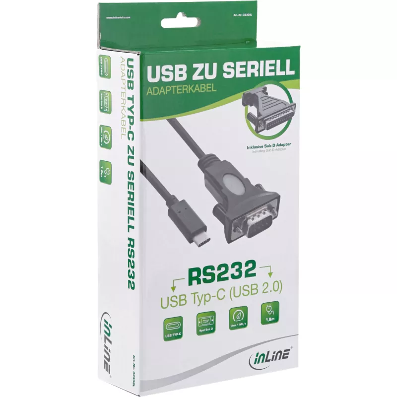InLine USB-C į serialą adapterio kabelis, USB-C kištukas / DB9 kištukas, 1,8 m