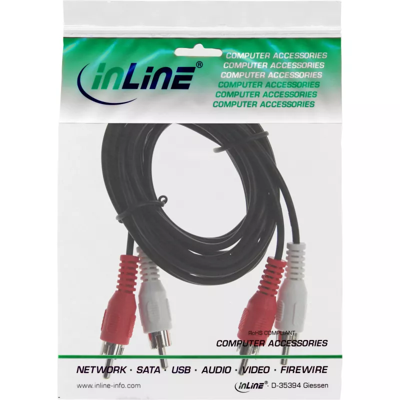 InLine garso kabelis 2x RCA M/M 5m juodas, auksuoti kontaktai