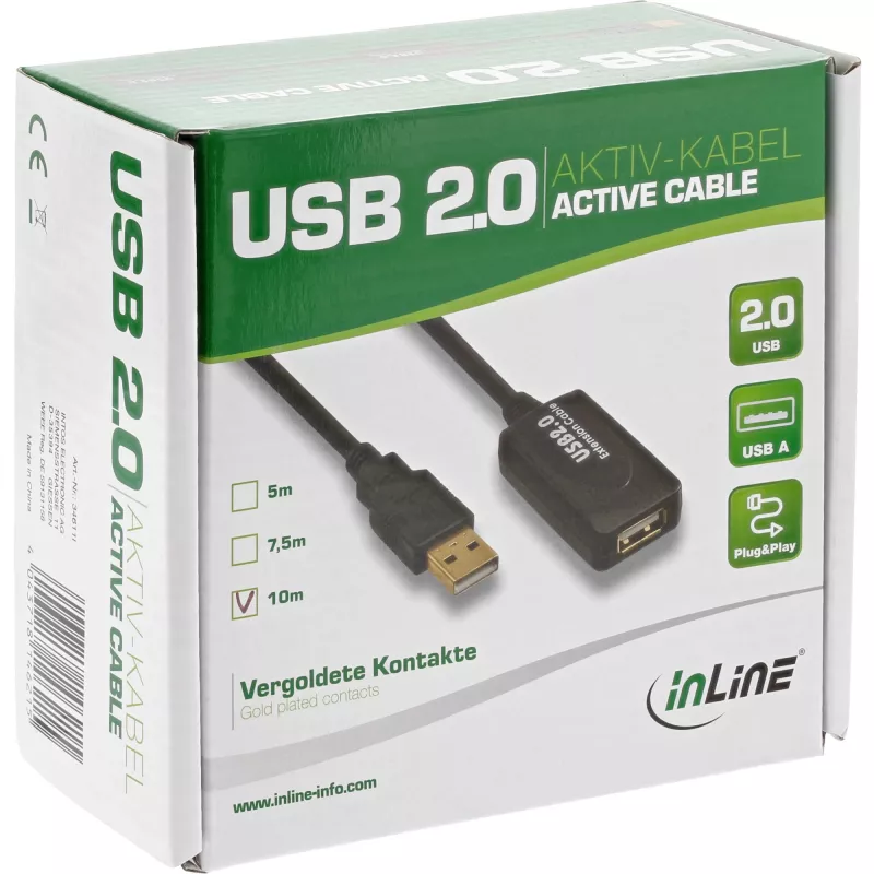 InLine USB 2.0 aktyvus signalo kartotuvas, laidas A kištukas / A lizdas, 5 m