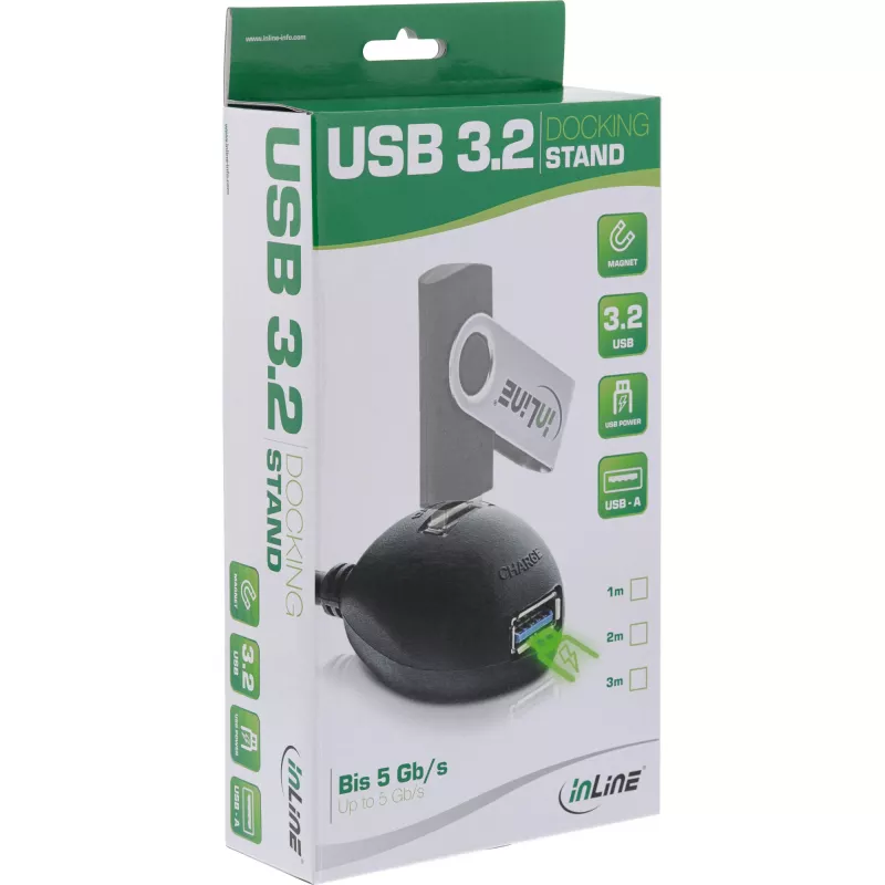 InLine USB 3.2 Gen.1 ilginimo laidas USB A kištukas / 2× USB A lizdas + stovas, juodas, 1 m