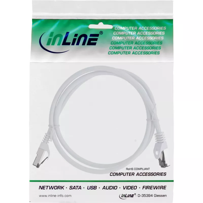 InLine Patch laidas, S/FTP (PiMf), Cat.8.1, 2000MHz, halogen-free, baltas, 0,5m