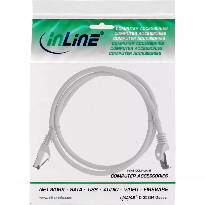 InLine Patch kabelis, S/FTP (PiMf), Cat.8.1, 2000MHz, halogen-free, pilkas, 0,5m