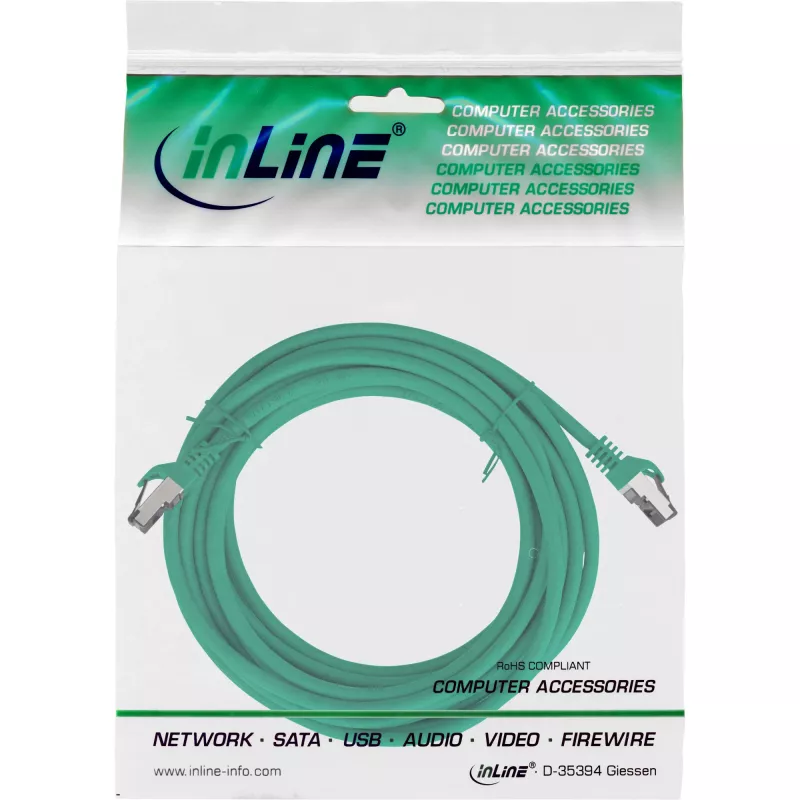 InLine Patch kabelis, S/FTP (PiMf), Cat.8.1, 2000MHz, halogen-free, žalias, 10m