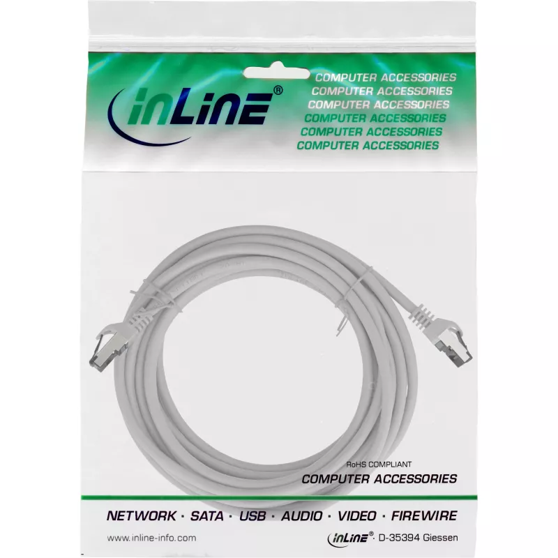 InLine Patch laidas, S/FTP (PiMf), Cat.8.1, 2000MHz, halogen-free, pilkas, 10m