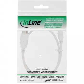 InLine USB 2.0 Mini laidas, A tipo kištukas / mini-B kištukas (5 kontaktų), baltas, 1 m