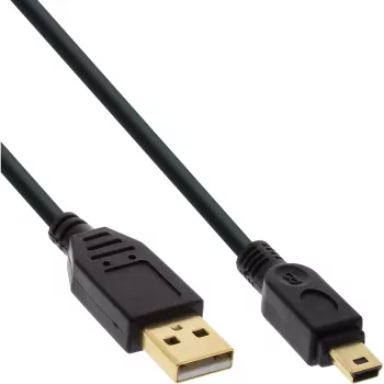 InLine USB 2.0 Mini laidas, A tipo kištukas / mini-B kištukas (5 kontaktų), juodas/auksinis, 1 m