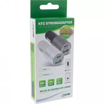 InLine USB automobilinis įkroviklis su Quick Charge 3.0, juodas