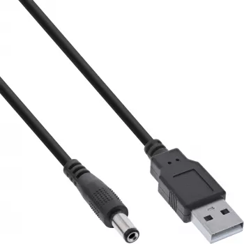 InLine adapterinis kabelis, USB A (vyriškas) į DC 5,5x2,10 mm kištuką, juodas, 1 m