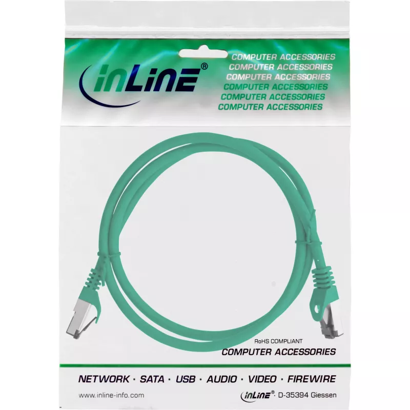 InLine Patch kabelis, S/FTP (PiMf), Cat.8.1, 2000MHz, halogen-free, žalias, 0,5m