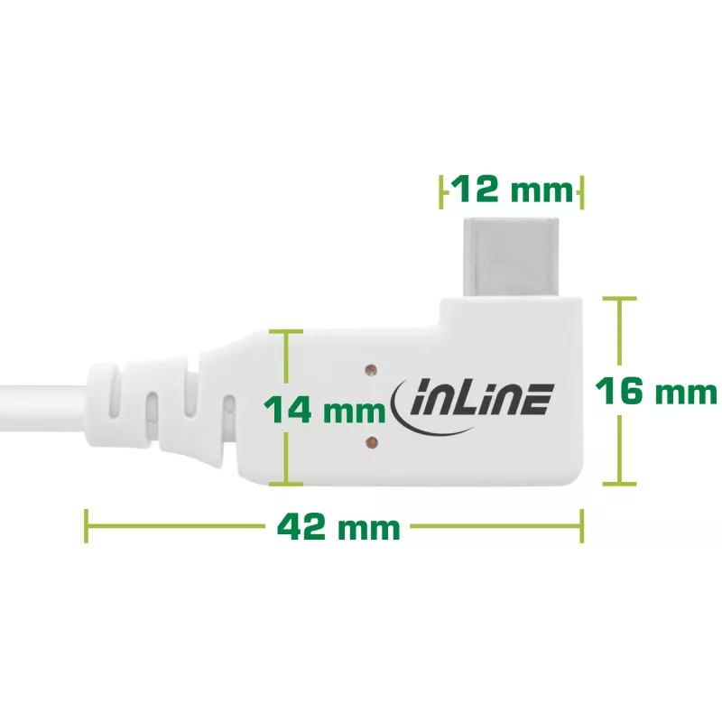 InLine USB4 laidas, USB-C, vienas galas lenktas, PD 240W, 8K60Hz, TPE, baltas, 2m